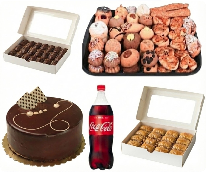 4-6 Kişilik Çikolatalı Yaş Pasta + Kuru Pasta + Cevizli Baklava + Ekler Menü